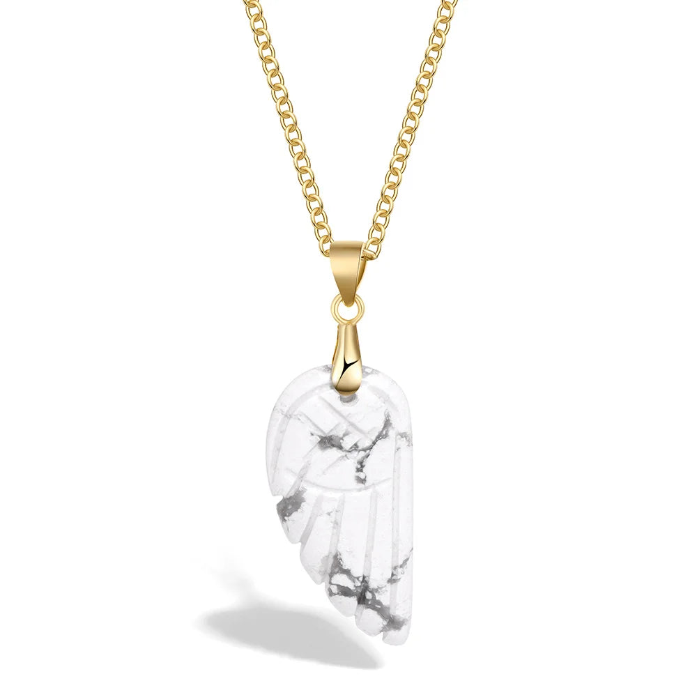 Lapis Lazuli Stone Wing Pendent Necklace Natural Stone Citrines Amethysts Quartzs Gold Color Chain Necklace Jewelry Gift