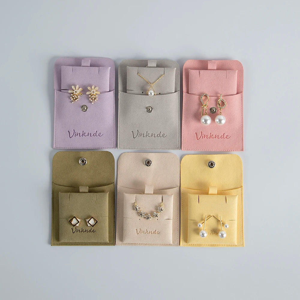 Custom Logo Microfibre Jewelry Bags With Insert Card Earrings Necklaces Parties Gift Wrap Wedding Favours Party Lipstick Sack