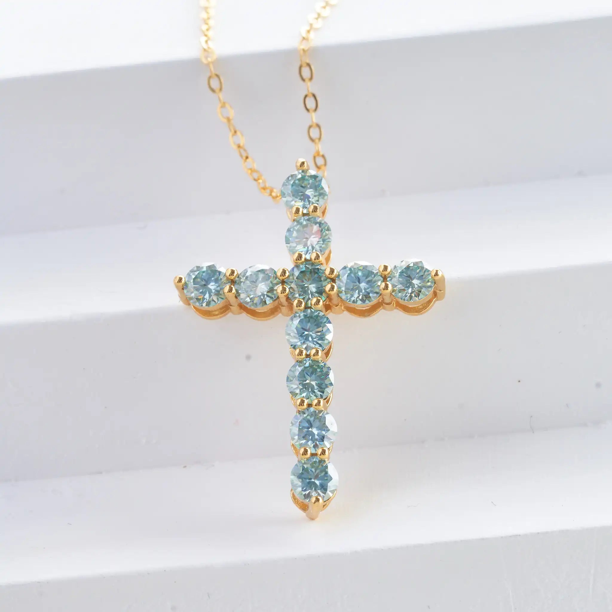 Full Moissanite Cross Pendant Necklace Original 925 Sterling Sliver Chain Plated 18k White Gold Fine Necklace for Women Jewelry
