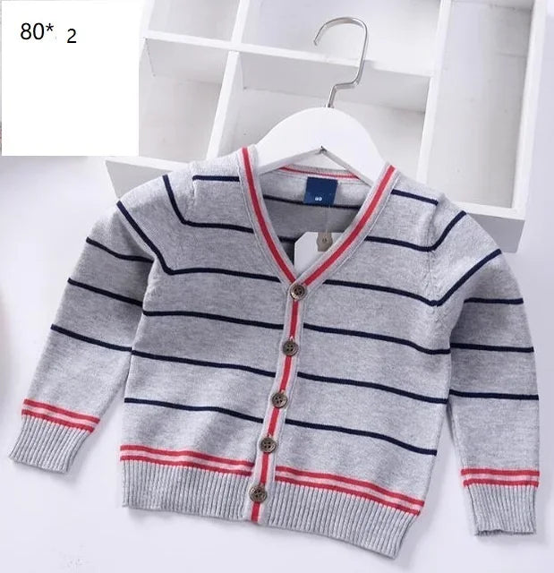 New Boys Cardigan Sweater Autumn Baby Knit Children Coat Kids Cartoon Sweater Clothes V-Neck Stripe Toddler Jacket 0-5y