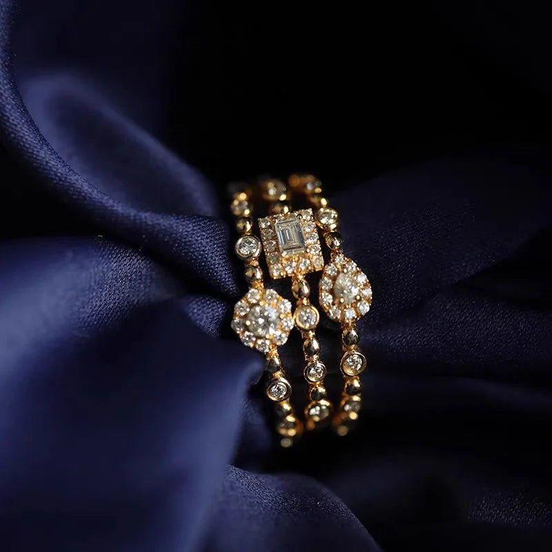 Trendy Korean Women's Dainty Ring Concise Geometry Zirconia Gold Color Stacking Rings Crystal Jewelry Dropship Suppliers R742