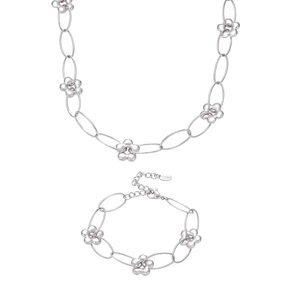 Stainless Steel Chain Necklace Bracelet For Women 18k Gold Plated Waterproof Non Tarnish Women's Bracelets Necklaces Jewelry Set