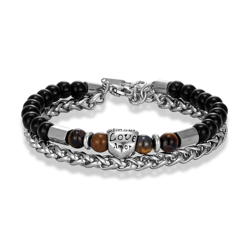 6mmTiger Eye Bead Norse Bear Head Viking Skull Cross Bracelet Men Stainless Steel Eye of Horus/Tree of Life Bangle Charm Jewelry