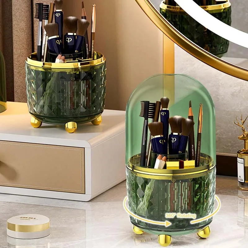 360° Rotating Luxury Makeup Brush Holder Nail Polish Eyebrow Pencil Lipstick Organizer Cosmetic Storage Box Jewelry Container