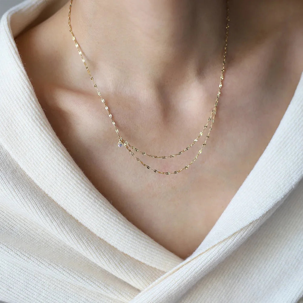 Stainless Steel Chain Necklace Delicate Cubic Zirconia Jewelry Trendy Metal 18 K Plated Golden Collar Necklace Party Gift