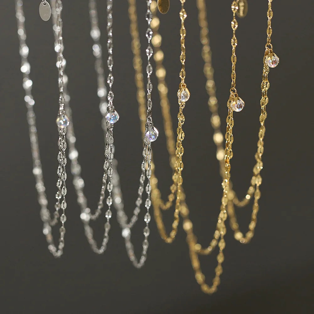 Stainless Steel Chain Necklace Delicate Cubic Zirconia Jewelry Trendy Metal 18 K Plated Golden Collar Necklace Party Gift