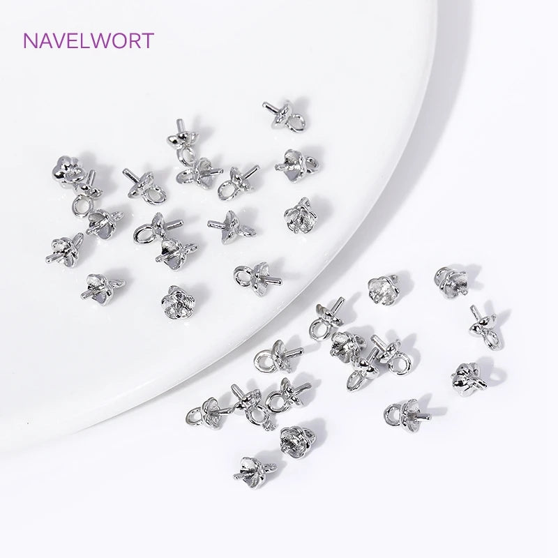 4MM 18K Gold Plated Flower Cup Pearl Pendant Mounting Connectors With Cap And Peg For DIY Jewelry Making Accessories Wholesale