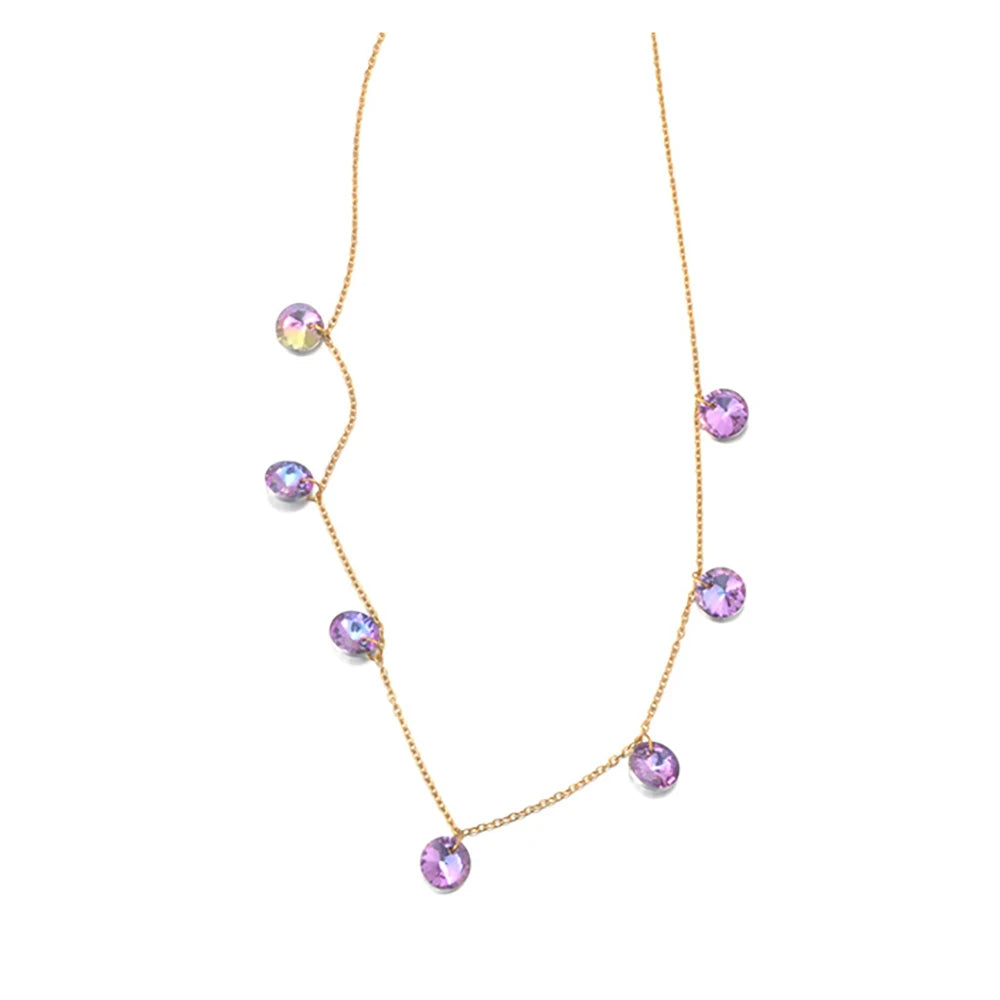 Lokaer Luxury Bling Colorful Cubic Zirconia Chain Necklace for Women CZ Waterproof Stainless Steel Exquisite Jewelry N25087