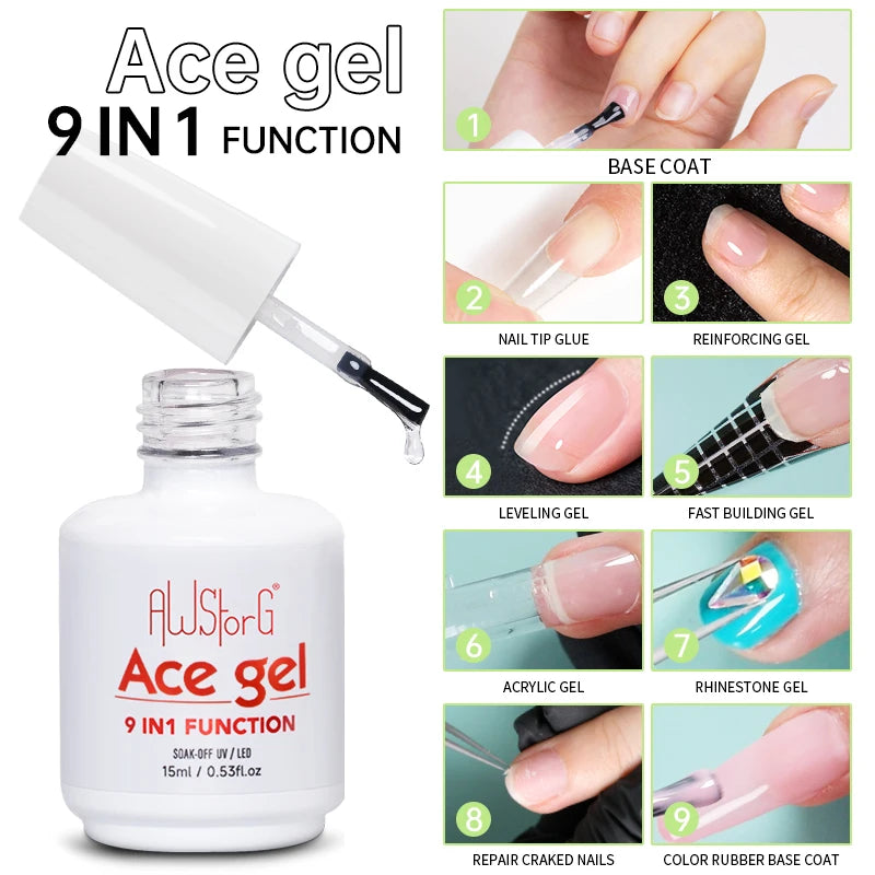 AWStorG 15ml One Step Gel Polish 9 In 1 Diamond Top Coat  Reinforce Long Lasting UV Soak Off Gel Varnish High Light Nail Art