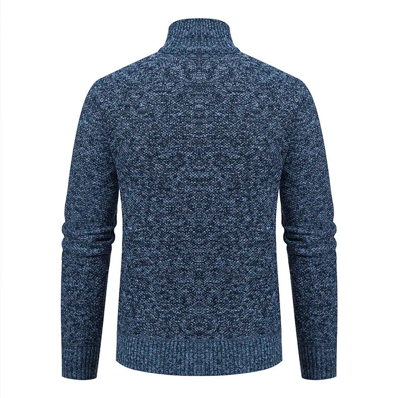 Mens Windproof Jacket Full Zip Fleeced Sweater Cardigan Contrast Stand Collar Sweaters Coat Autumn Winter Velvet Clothes