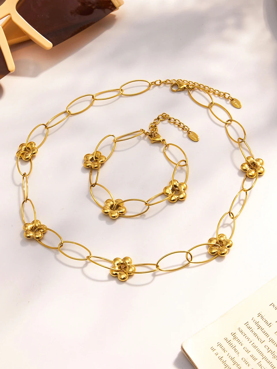 Chain Necklace Bracelet In Stainless Steel With 18k Gold Plated Waterproof Non Tarnish Bracelets Necklaces Jewelry Set For Women