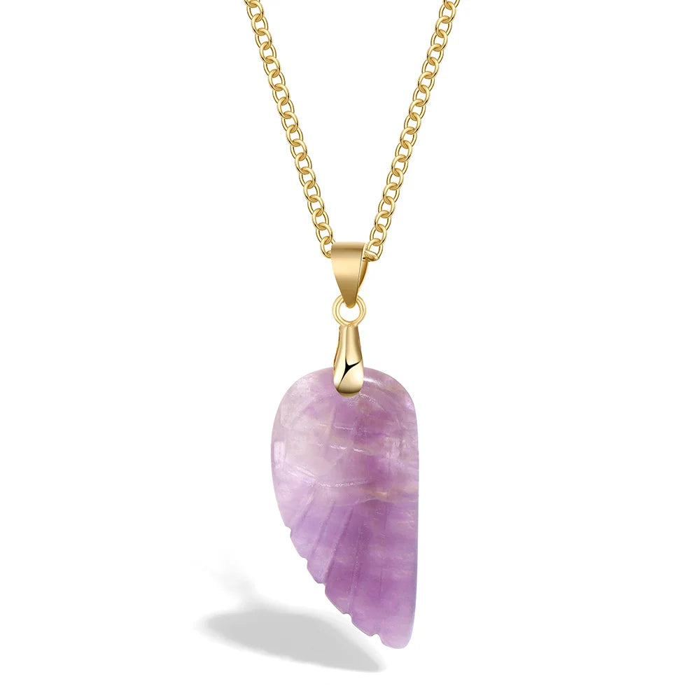 Lapis Lazuli Stone Wing Pendent Necklace Natural Stone Citrines Amethysts Quartzs Gold Color Chain Necklace Jewelry Gift