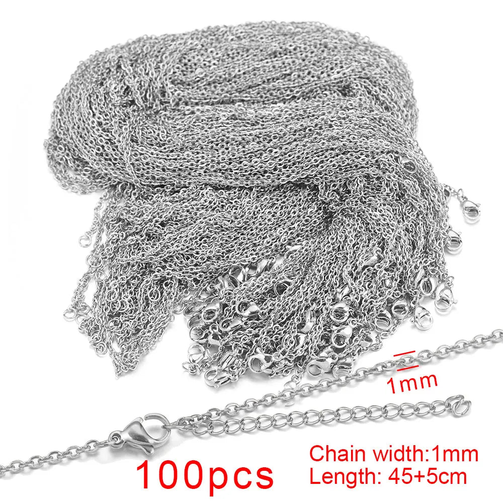 100pcs/lot Stainless Steel Gold Link Cable Chain Women Necklace for DIY Bulk Jewelry Making Supplies Wholesale 1MM 1.5MM 2MM