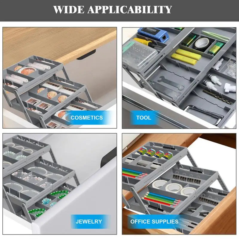 2/3 Tier Adjustable Drawer Organizer Box Trays Make Up Cosmetics Sundries Divider Holder Kitchen Bathroom Closet Jewellery Box