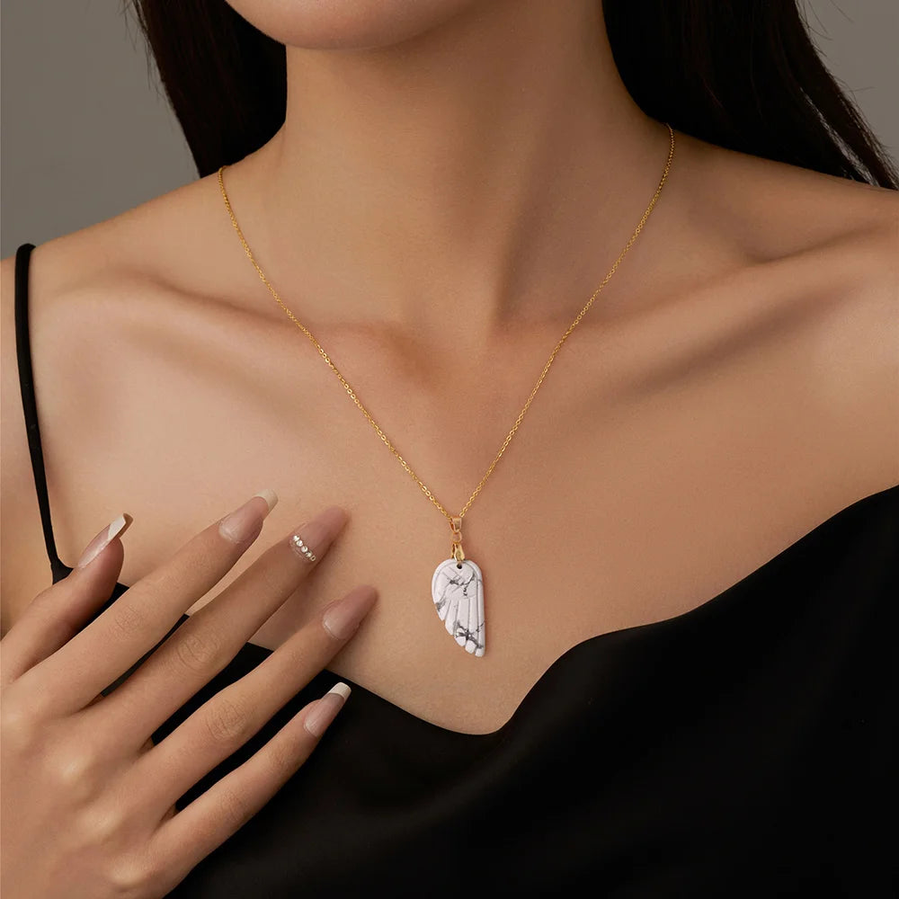 Lapis Lazuli Stone Wing Pendent Necklace Natural Stone Citrines Amethysts Quartzs Gold Color Chain Necklace Jewelry Gift