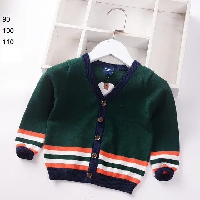 New Boys Cardigan Sweater Autumn Baby Knit Children Coat Kids Cartoon Sweater Clothes V-Neck Stripe Toddler Jacket 0-5y