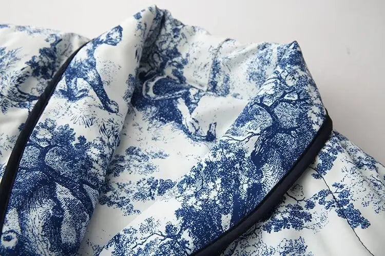 2024 Autumn And Winter New Women's Clothing European And American Ins Style Loose Collared Contrasting Printed Cotton Jacket