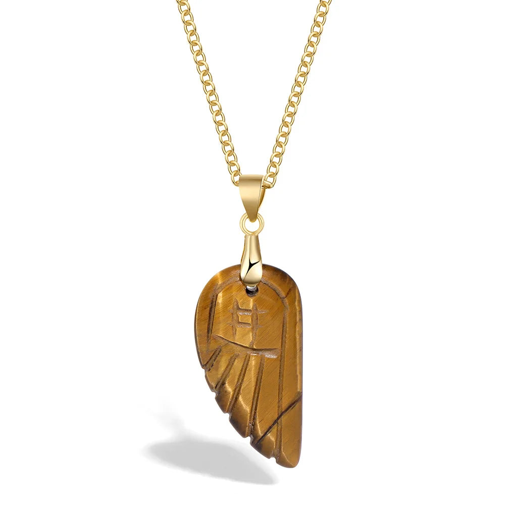 Lapis Lazuli Stone Wing Pendent Necklace Natural Stone Citrines Amethysts Quartzs Gold Color Chain Necklace Jewelry Gift