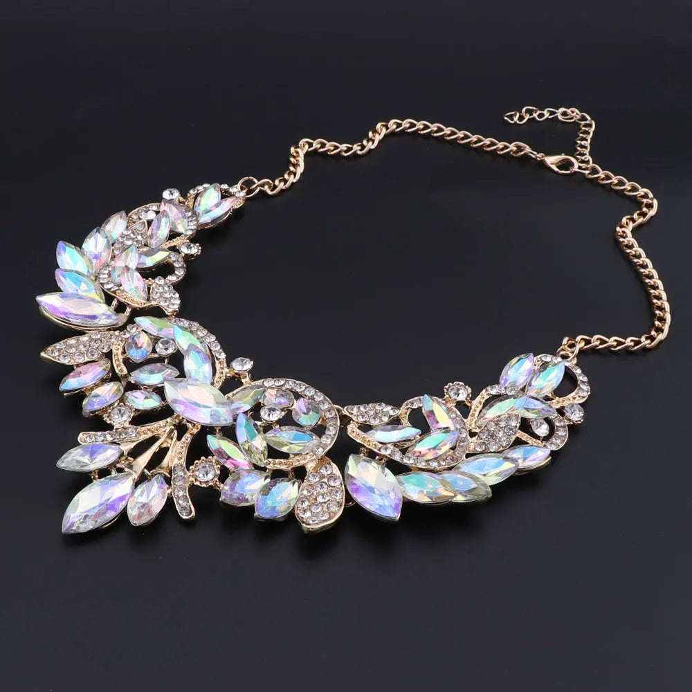 New Luxury Indian Bridal Jewelry Sets Wedding Party Costume Jewellery Womens Fashion Gifts Leaves Crystal Necklace Earrings Sets