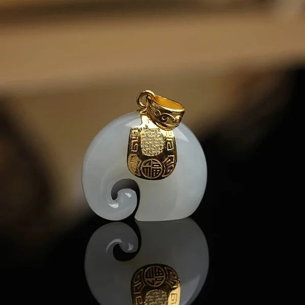 Boutique Natural Stone Hetian Jade Elephant Pendant 18K Gold Plated Chain Necklace Choker Jewelry for Women Birthday Anniversary