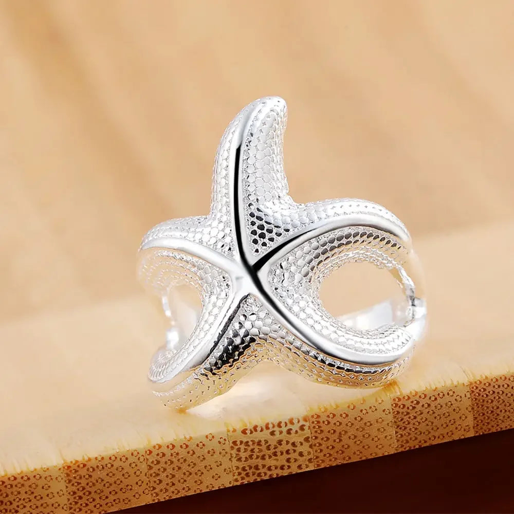Hot kpop 925 Sterling Silver fine Big starfish Rings For Women Fashion Party wedding luxury Charms Jewelry Christmas gifts