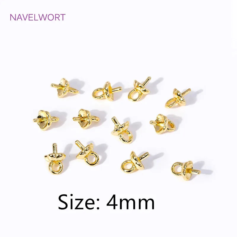 4MM 18K Gold Plated Flower Cup Pearl Pendant Mounting Connectors With Cap And Peg For DIY Jewelry Making Accessories Wholesale
