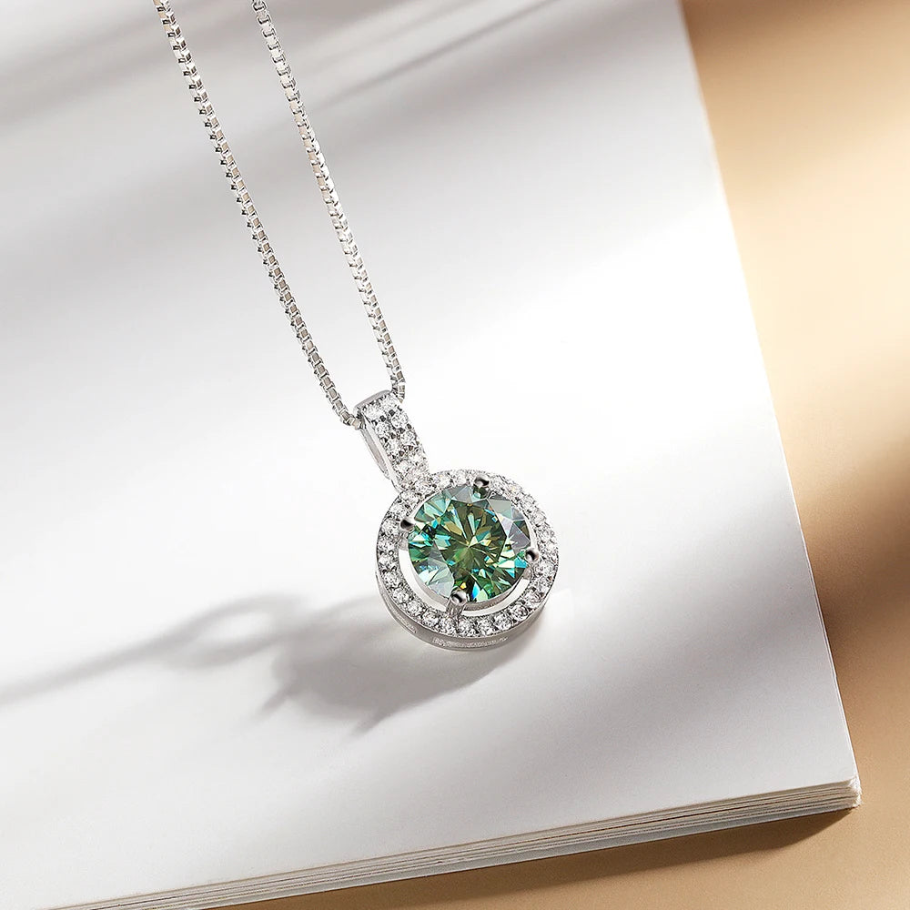 Serenity 1/2ct Green Moissanite Pendant Necklace Women Anniversary Gift S925 Sterling Silver Sparkling Neck Chain Fine Jewelry
