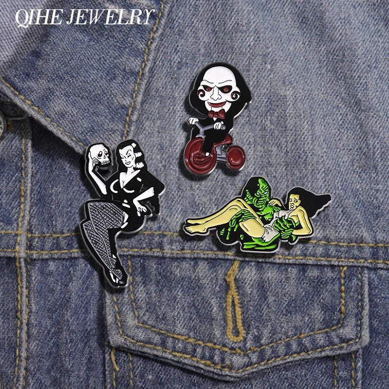 Punk Films Monsters Theme Enamel Pins Custom Horror Movies Girls Monster Badges Lapel Backpack Brooches Jewelry Accessories