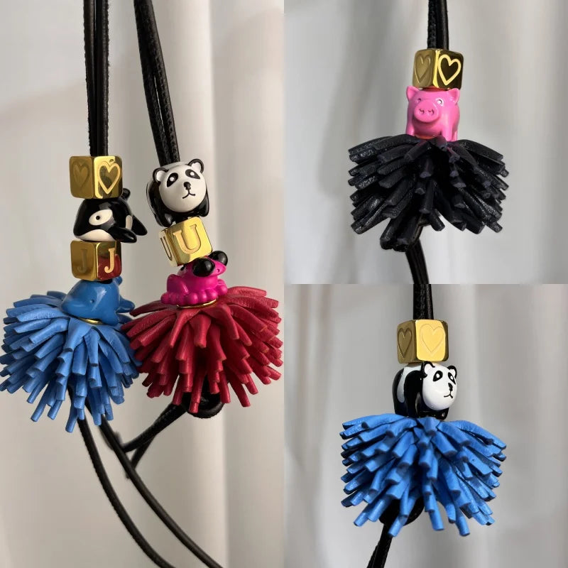 Popular French Flower Bag Pendant DIY Cute Quality Leather Flower Key Chain Necklace Pendant Ornament Jewelry Bag Pendant Gift