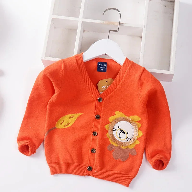 New Boys Cardigan Sweater Autumn Baby Knit Children Coat Kids Cartoon Sweater Clothes V-Neck Stripe Toddler Jacket 0-5y