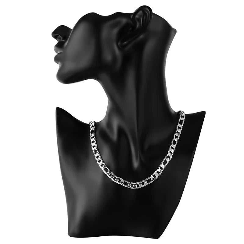 High Quality Men's 8mm 24'' 60cm Gold Necklace 24k Yellow Gold Color Figaro Chain Necklace For Male Luxury Jewelry