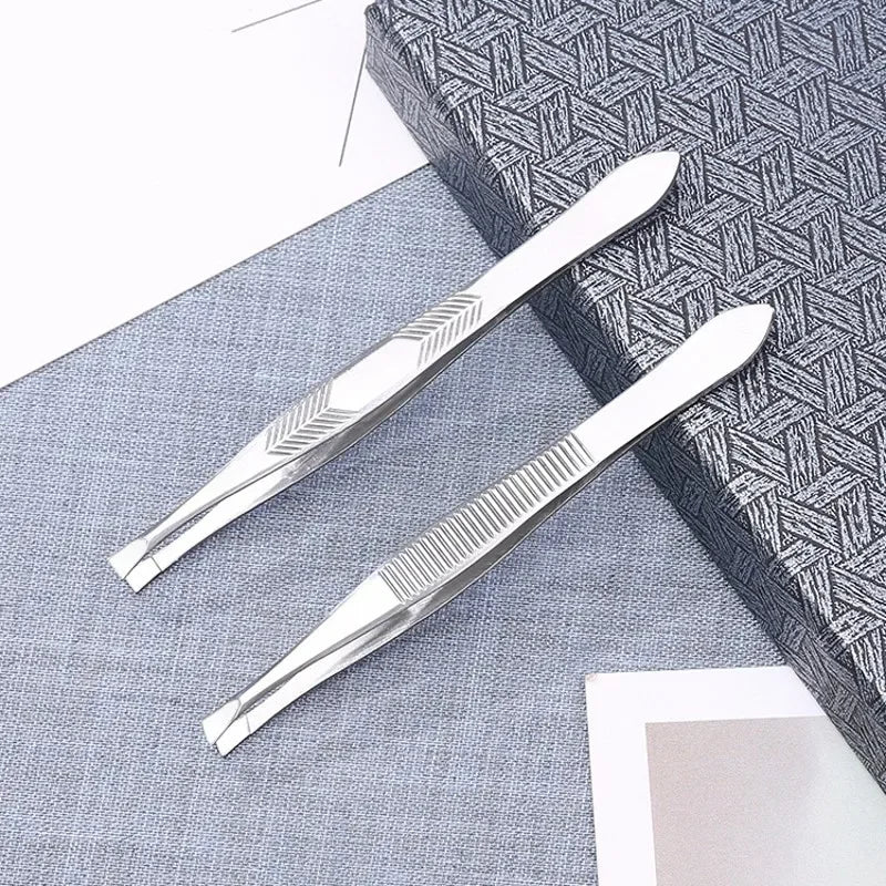 2Pcs/Set Eyebrow Tweezers Face Hair Removal Slanted Flat Tips Stainless Steel Eyelash Clip Brow Trimming Tweezer Makeup Tools