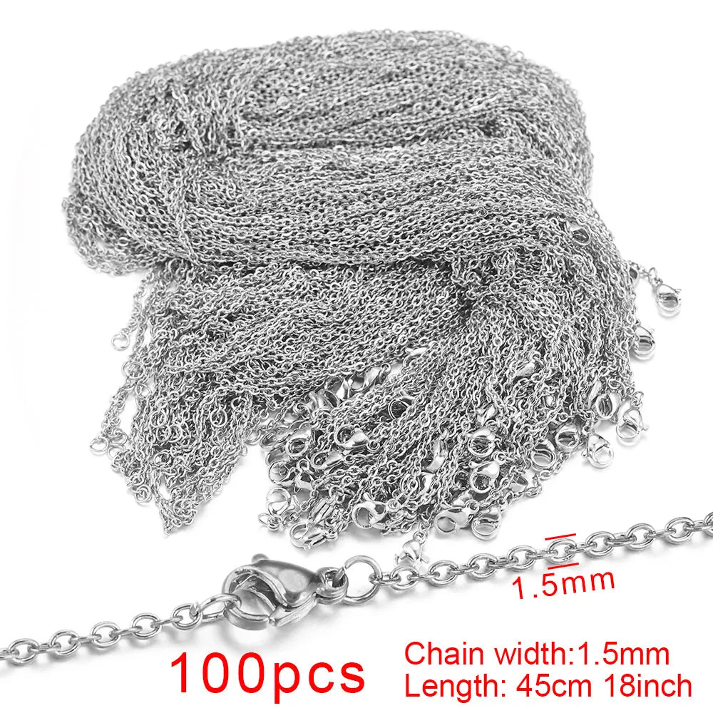 100pcs/lot Stainless Steel Gold Link Cable Chain Women Necklace for DIY Bulk Jewelry Making Supplies Wholesale 1MM 1.5MM 2MM