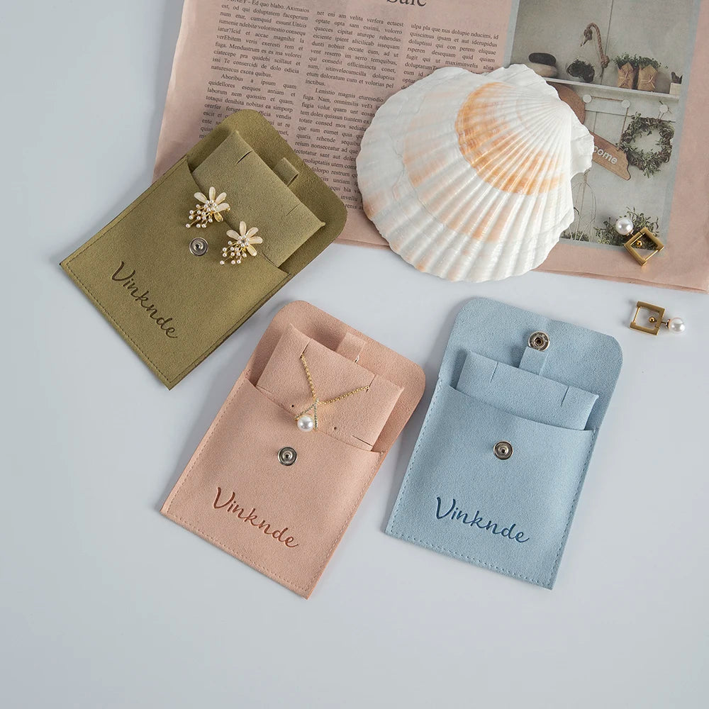 Custom Logo Microfibre Jewelry Bags With Insert Card Earrings Necklaces Parties Gift Wrap Wedding Favours Party Lipstick Sack