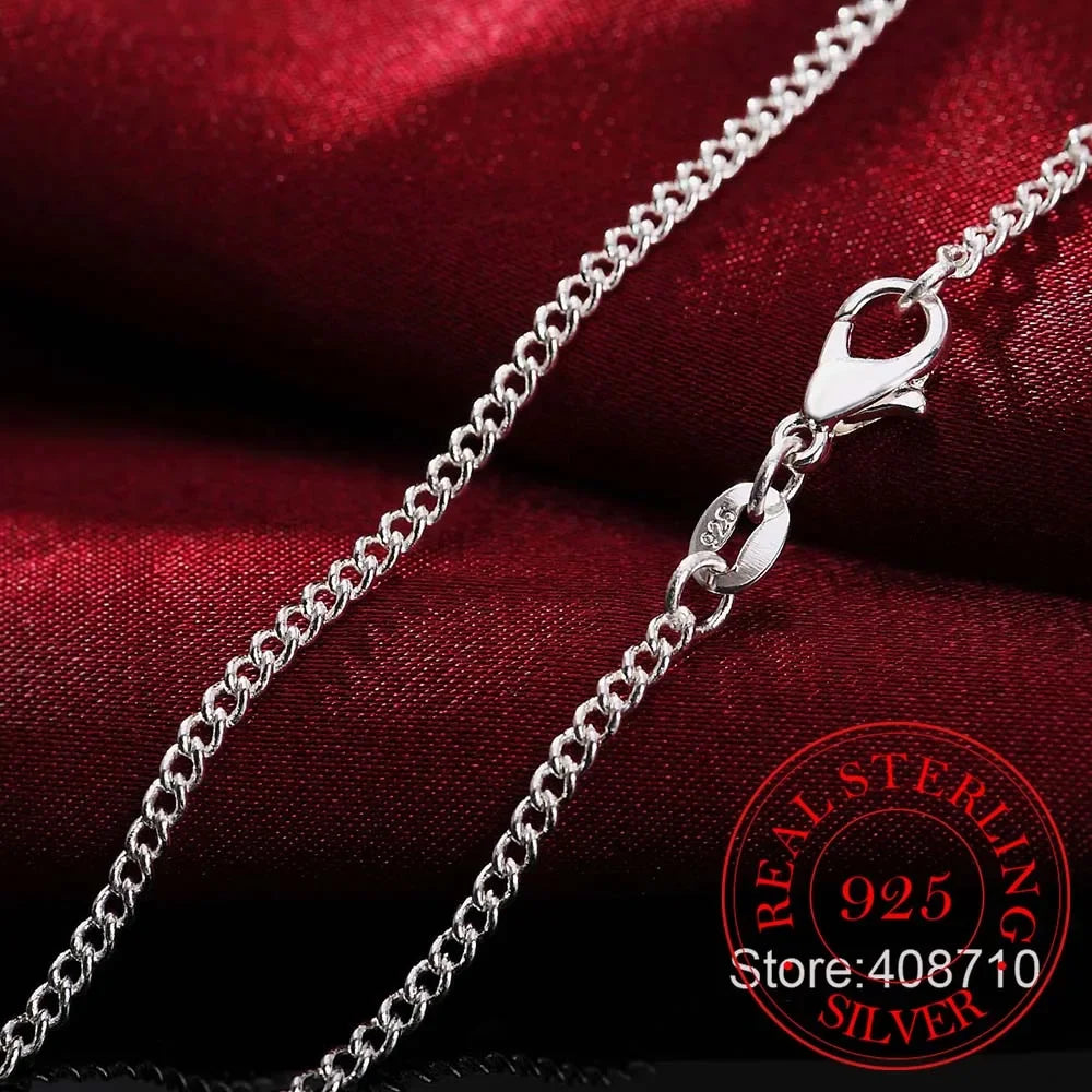 16-30inch Thin Real 925 Sterling Silver 2mm side chain Necklace Women Girls Kids Children 40-75cm Jewelry kolye collares collier