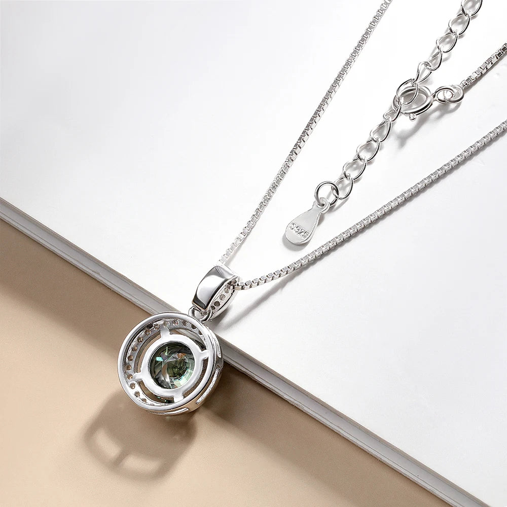 Serenity 1/2ct Green Moissanite Pendant Necklace Women Anniversary Gift S925 Sterling Silver Sparkling Neck Chain Fine Jewelry