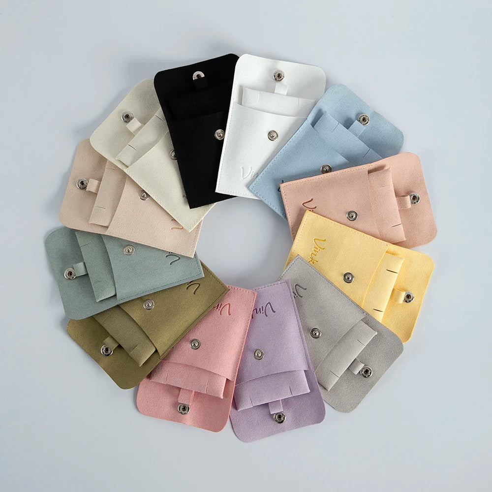 Custom Logo Microfibre Jewelry Bags With Insert Card Earrings Necklaces Parties Gift Wrap Wedding Favours Party Lipstick Sack