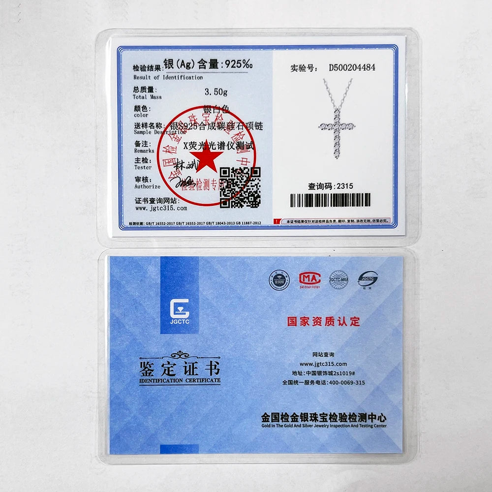 Full Moissanite Cross Pendant Necklace Original 925 Sterling Sliver Chain Plated 18k White Gold Fine Necklace for Women Jewelry