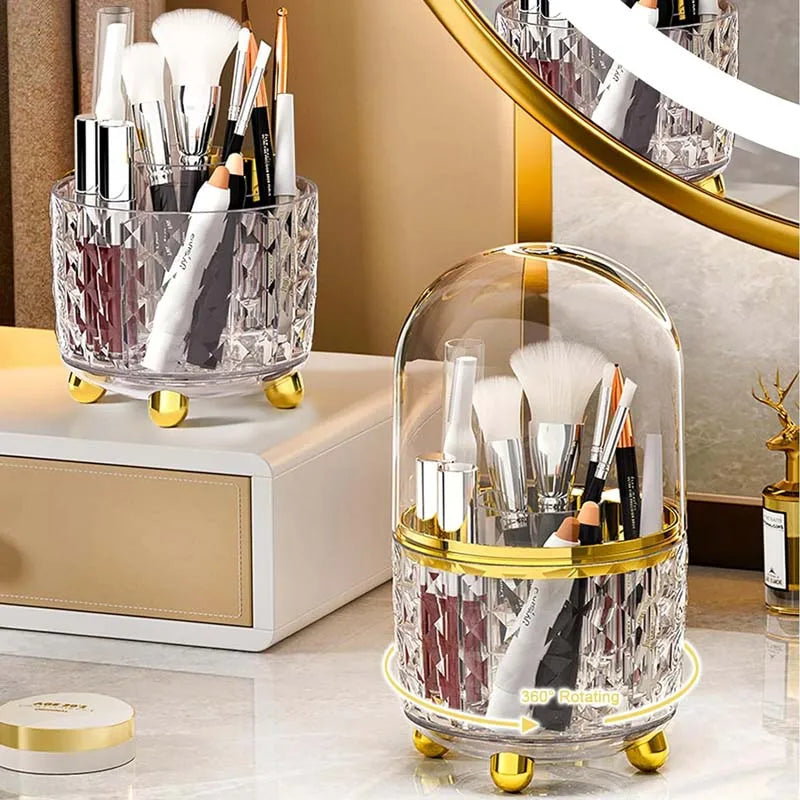360° Rotating Luxury Makeup Brush Holder Nail Polish Eyebrow Pencil Lipstick Organizer Cosmetic Storage Box Jewelry Container