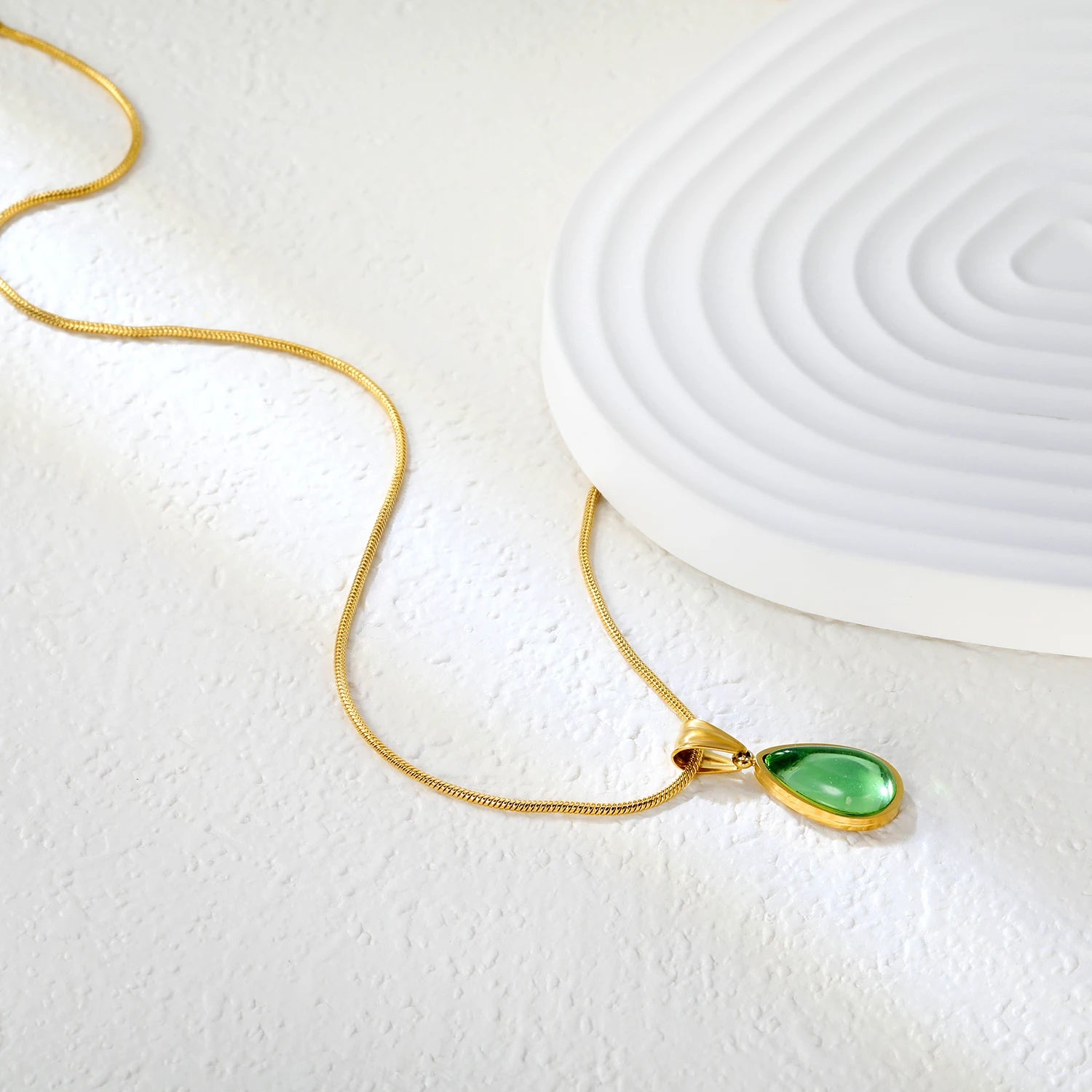 LUXUSTEEL Colorful Water Droplet Women Pendant Necklace Stainless Steel Round Cubic Zirconia Female Chain Necklace Jewelry Gift