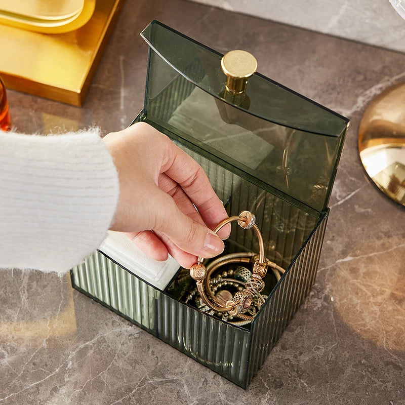 Cotton Swab Storage Box Desktop Dust-Proof Transparent Jewelry Box Makeup Removal Cotton Storage Organizer Lipstick Container