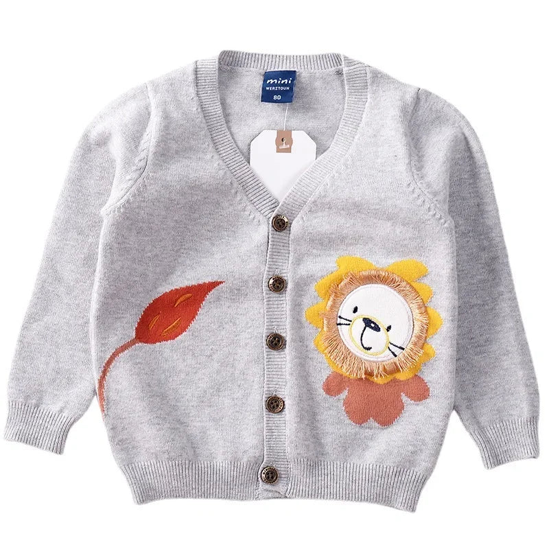 New Boys Cardigan Sweater Autumn Baby Knit Children Coat Kids Cartoon Sweater Clothes V-Neck Stripe Toddler Jacket 0-5y