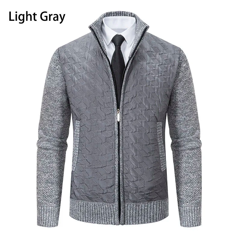 Mens Windproof Jacket Full Zip Fleeced Sweater Cardigan Contrast Stand Collar Sweaters Coat Autumn Winter Velvet Clothes