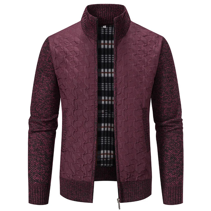 Mens Windproof Jacket Full Zip Fleeced Sweater Cardigan Contrast Stand Collar Sweaters Coat Autumn Winter Velvet Clothes