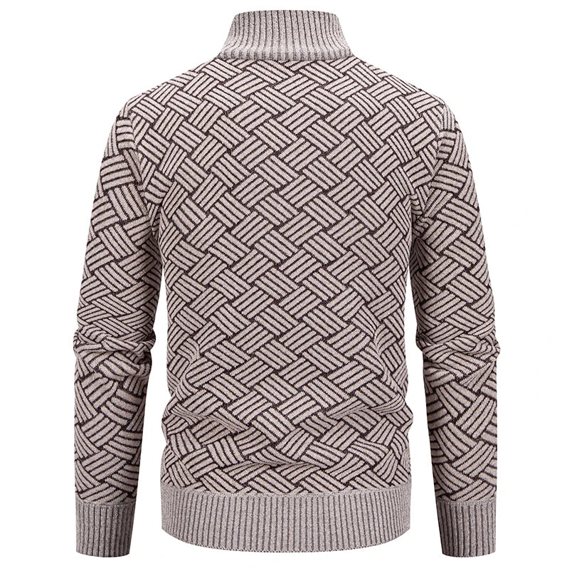 Mens Windproof Jacket Full Zip Fleeced Sweater Cardigan Contrast Stand Collar Sweaters Coat Autumn Winter Velvet Clothes