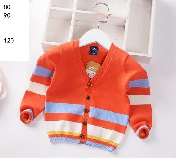 New Boys Cardigan Sweater Autumn Baby Knit Children Coat Kids Cartoon Sweater Clothes V-Neck Stripe Toddler Jacket 0-5y