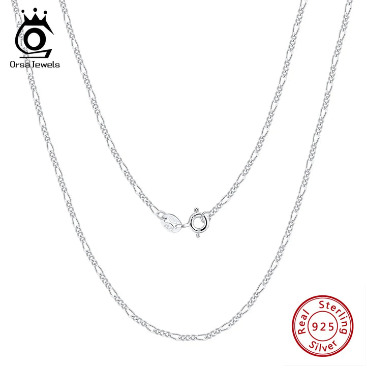 ORSA JEWELS 1.7mm 925 Sterling Silver 18K Gold Italy Figaro Chain Necklace Women Men Jewelry Vintage DIY Collares Jewelry SC27