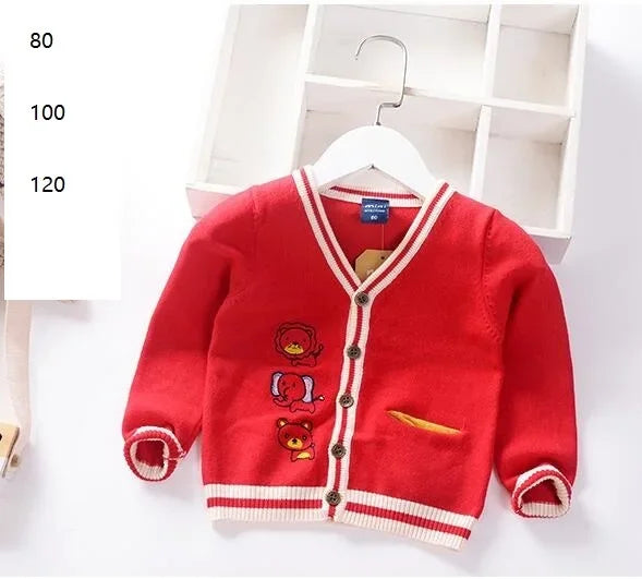 New Boys Cardigan Sweater Autumn Baby Knit Children Coat Kids Cartoon Sweater Clothes V-Neck Stripe Toddler Jacket 0-5y