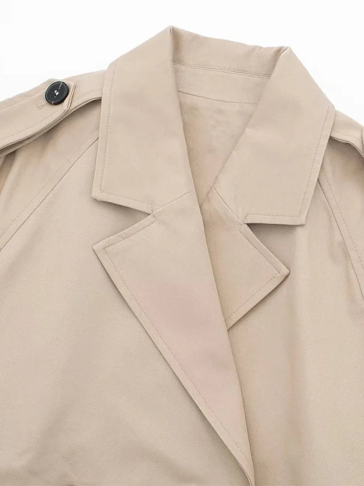 2025 Belt Cropped Trench Spring Jacket Women Vintage Streetwear Double Breasted Long Sleeve Top Female Coat Outfits