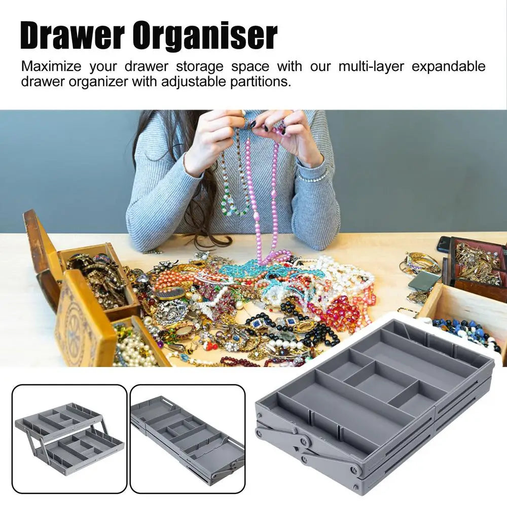 2/3 Tier Adjustable Drawer Organizer Box Trays Make Up Cosmetics Sundries Divider Holder Kitchen Bathroom Closet Jewellery Box